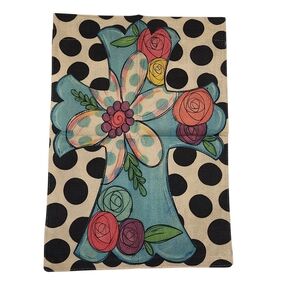 Cross Garden Flag With Flowers And Polka Dots, NEW
